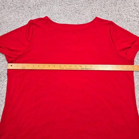 Susan Graver Top Women 1X Red Liquid‎ Knit Short Sleeve Mature Stretch Career - Picture 7 of 9